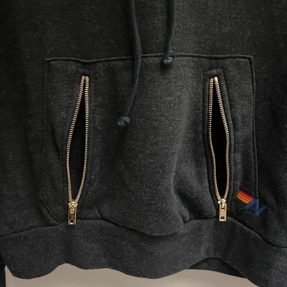 AVIATOR NATION Women’s Dark Grey Hoodie with Smily Face - Size X-Small - Picture 6 of 12